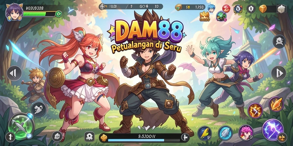 Tampilan gameplay seru dengan karakter dan latar belakang Anime.