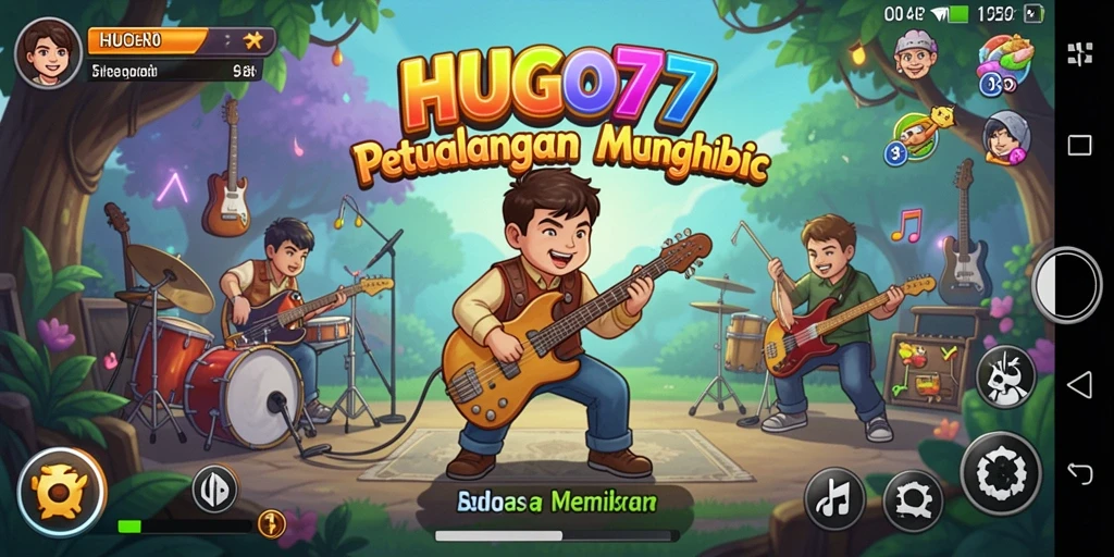 Screenshot HUGO77 menampilkan pemain sedang menikmati permainan musik.