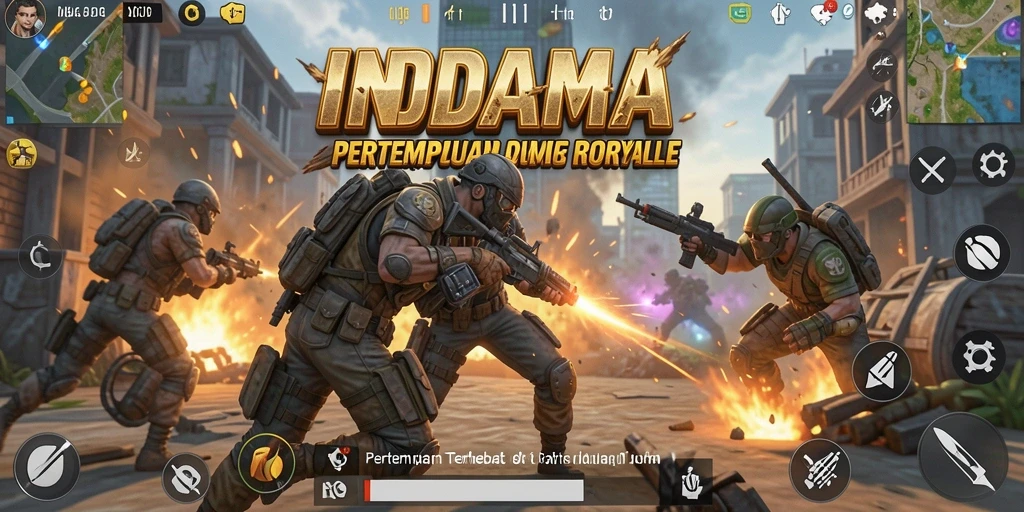 Tangkapan layar gameplay INDAAA menampilkan pertempuran seru di medan tempur Battle Royale.
