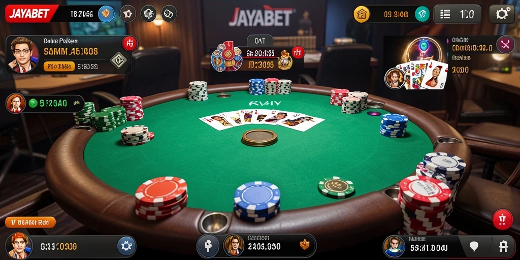 Tampilan gameplay JAYABET yang mendebarkan dalam permainan poker.
