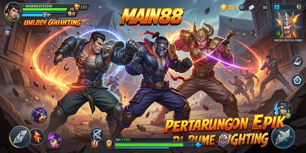 Screenshot utama MAIN88 menampilkan aksi pertarungan seru dan karakter dinamis.