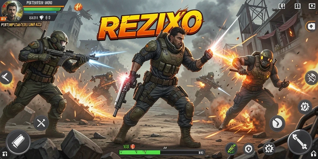 Screenshot menampilkan pertarungan seru dalam game REZIXO.