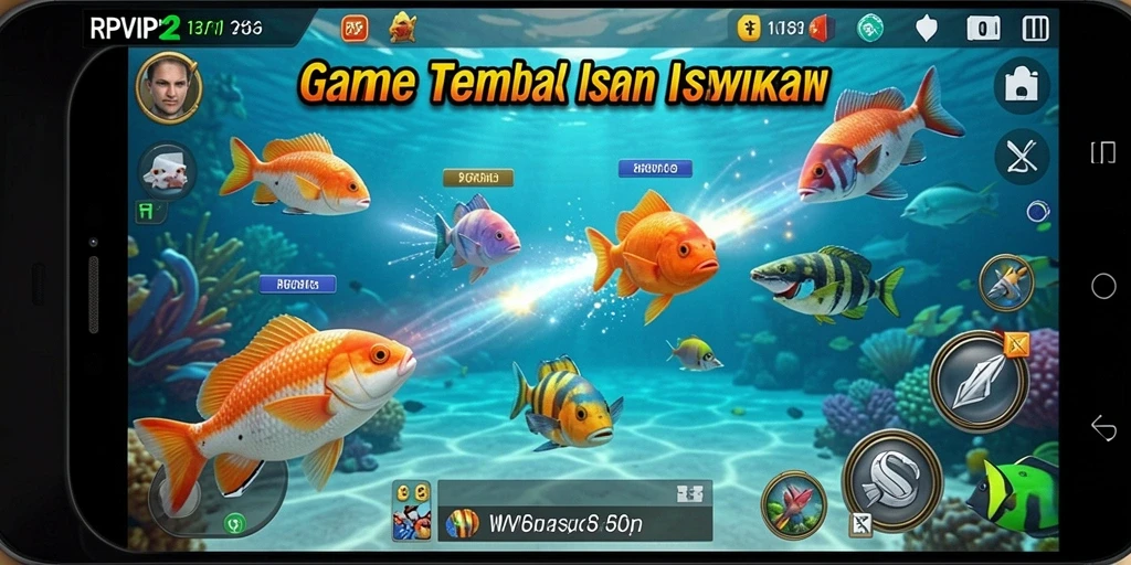 Screenshot gameplay RPVIP2 menampilkan aksi seru menembak ikan.